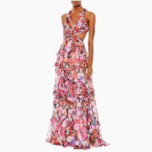 Mac Duggal Ieena Floral Cut-Out Gown